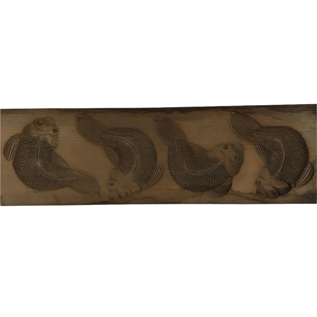 Japanese Wood Carved Kashigata Cake Mold Vtg Sweet Wagashi Koi Fish Kg566