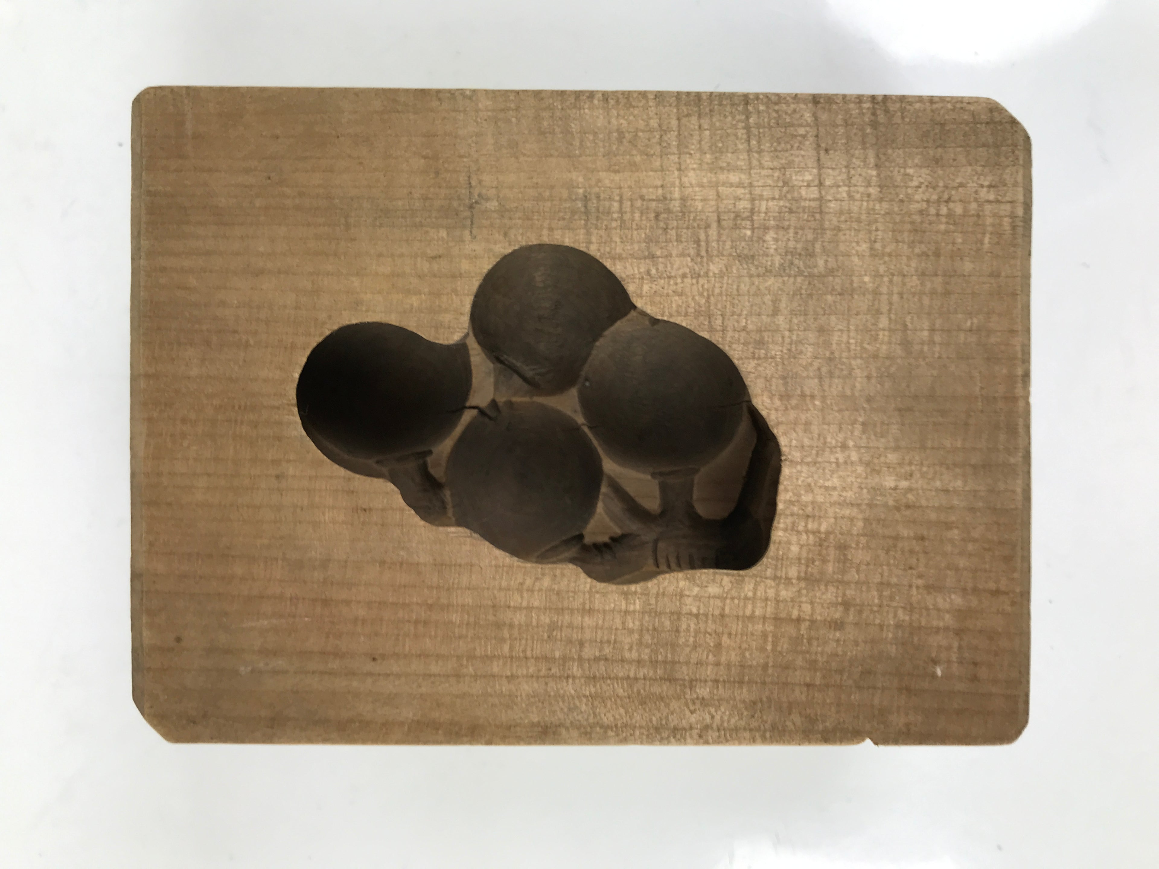 Japanese Wood Carved Kashigata Cake Mold Vtg Sweet Wagashi Loquat Biwa Kg622