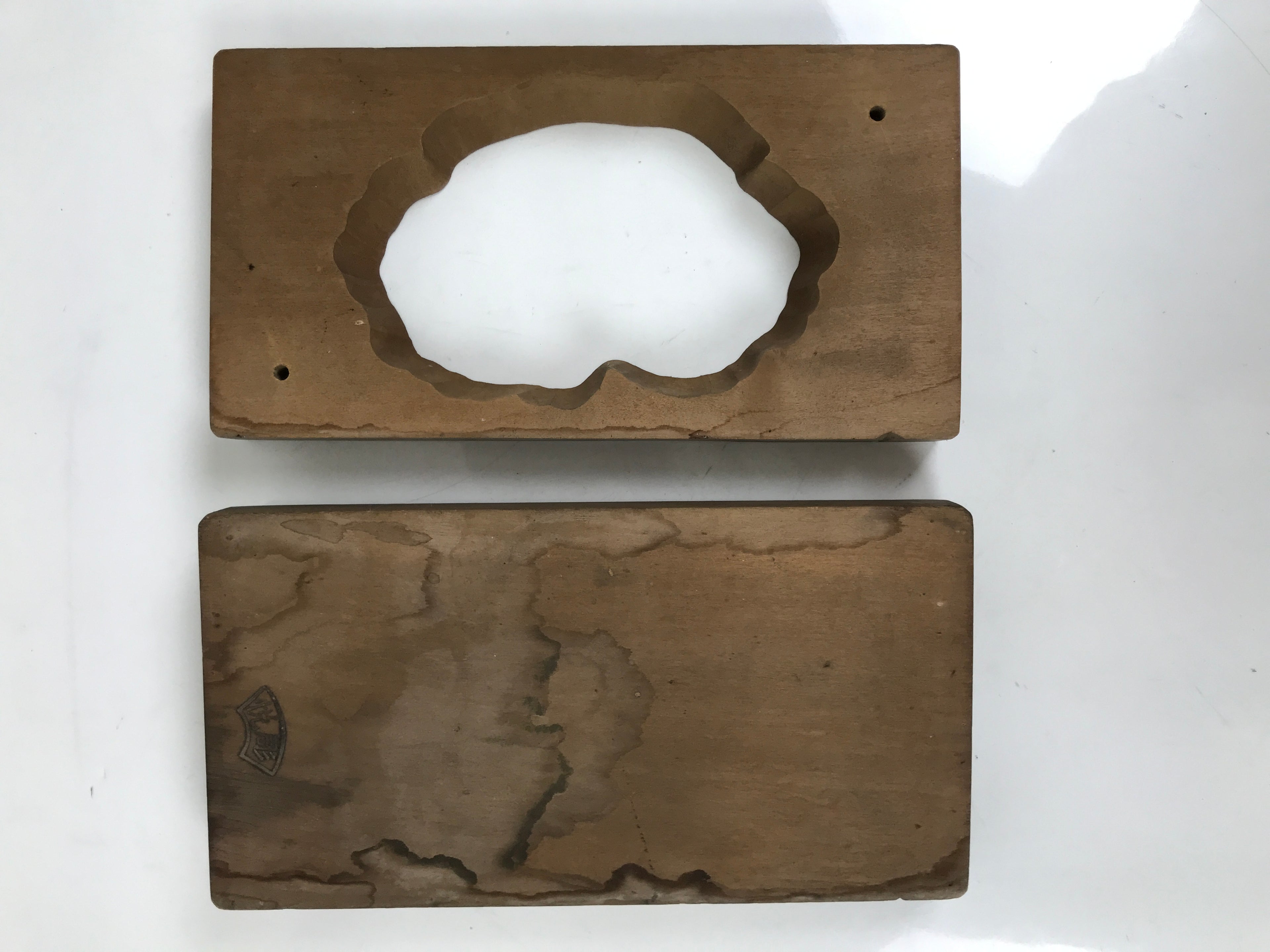 Japanese Wood Carved Kashigata Cake Mold Vtg Sweet Wagashi Lotus Leaf Kg576