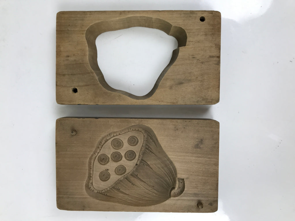 Japanese Wood Carved Kashigata Cake Mold Vtg Sweet Wagashi Lotus Seed Pod Kg616
