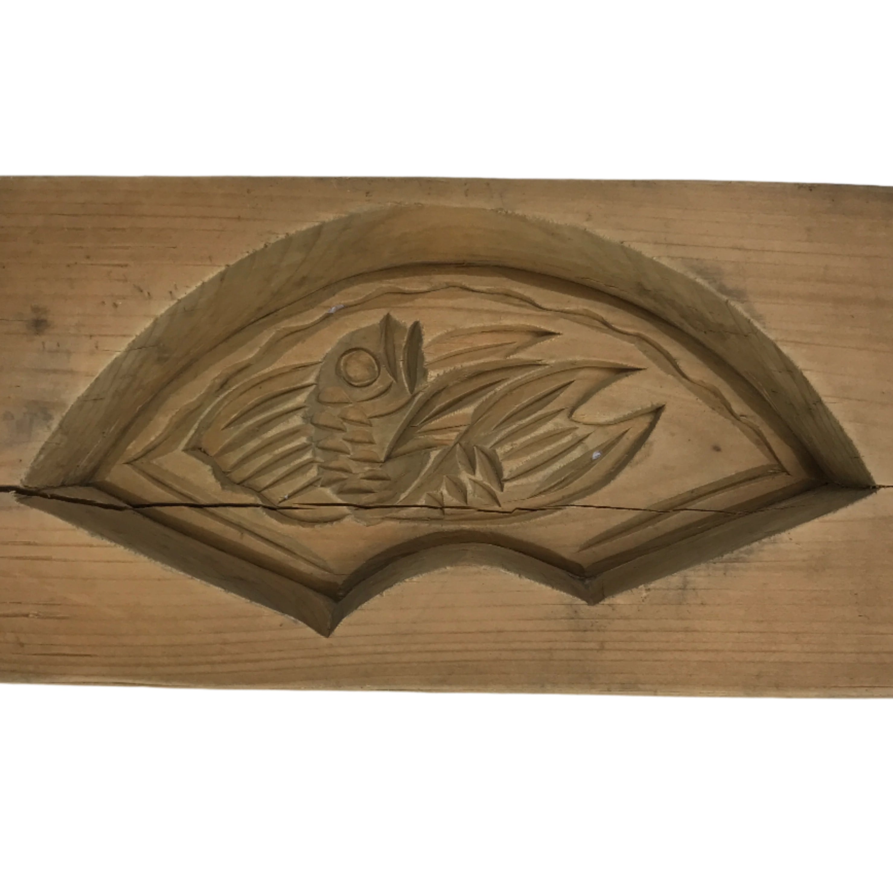 Japanese Wood Carved Kashigata Cake Mold Vtg Sweet Wagashi Madai Fish Fan Kg587