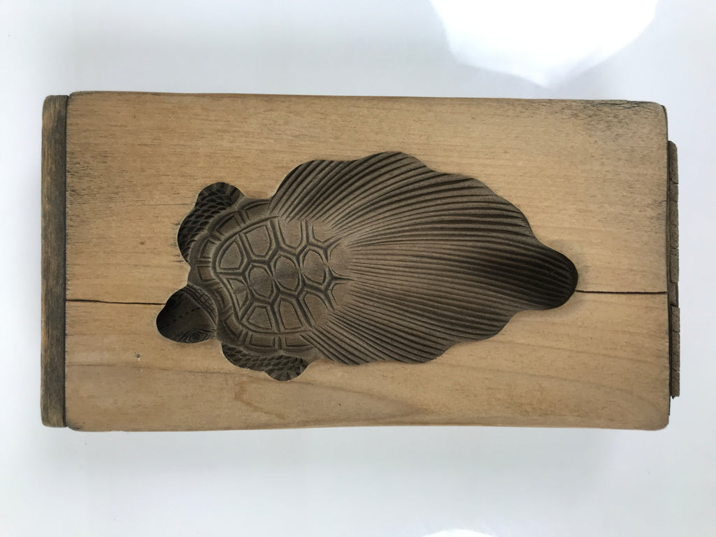 Japanese Wood Carved Kashigata Cake Mold Vtg Sweet Wagashi Minogame Turtle Kg771