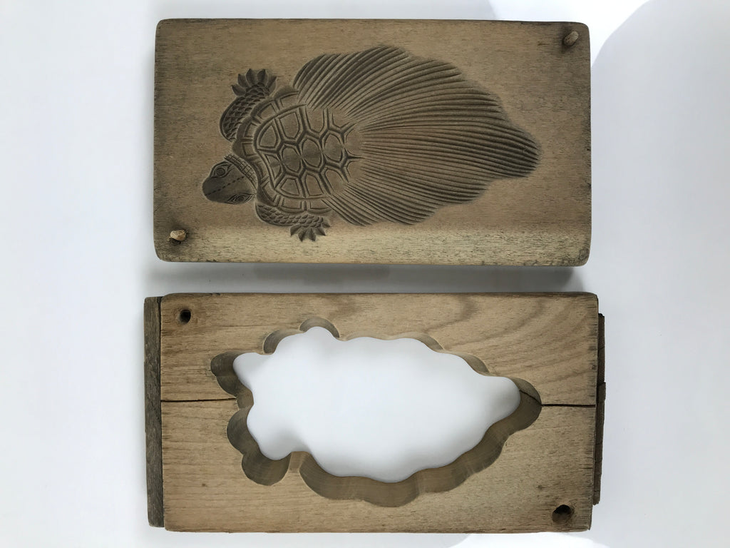 Japanese Wood Carved Kashigata Cake Mold Vtg Sweet Wagashi Minogame Turtle Kg771