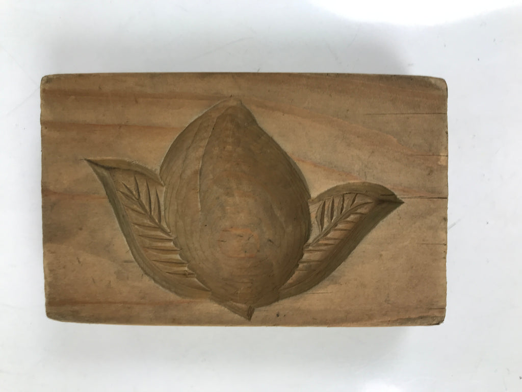 Japanese Wood Carved Kashigata Cake Mold Vtg Sweet Wagashi Peach Momo Kg594