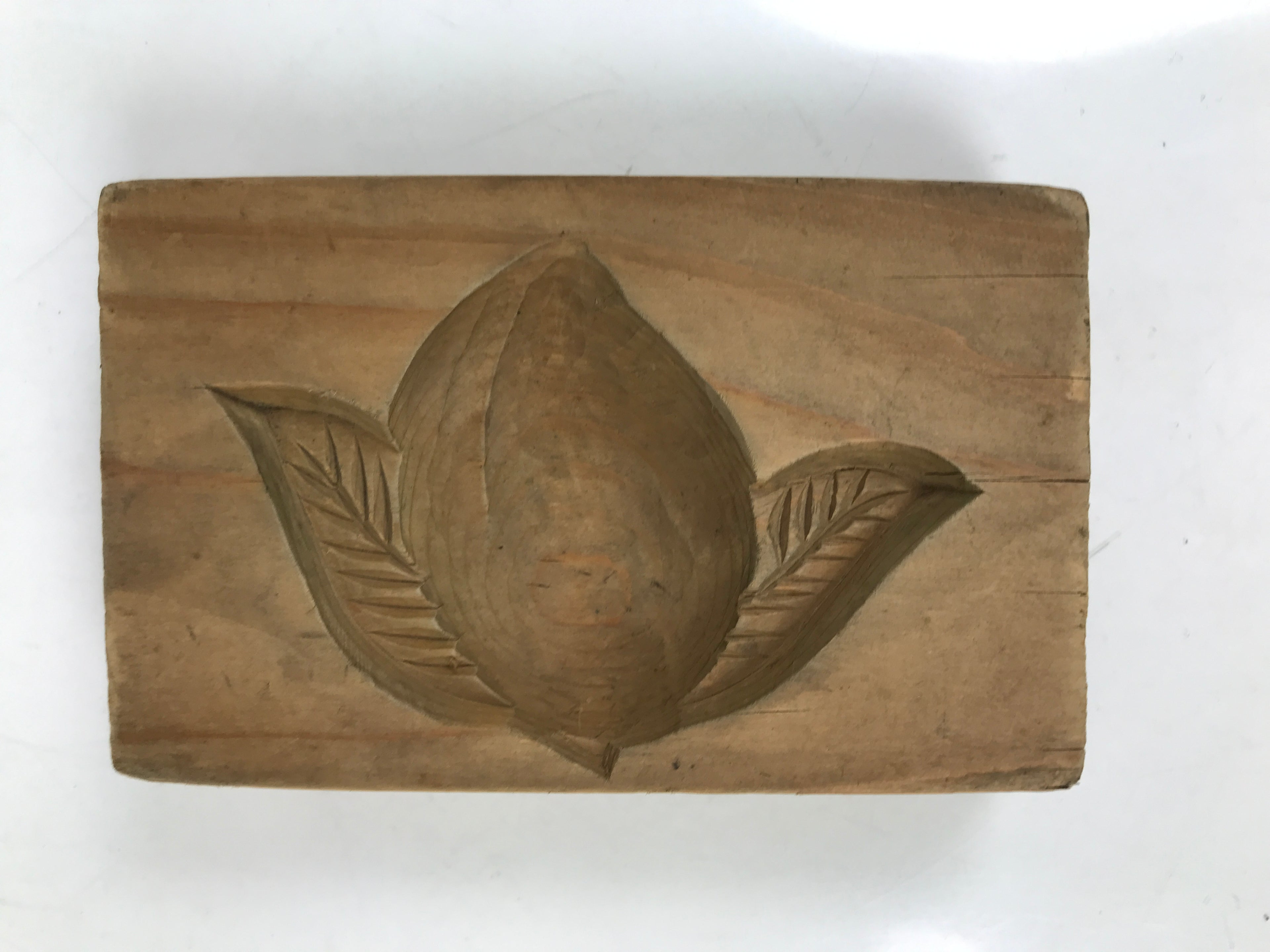 Japanese Wood Carved Kashigata Cake Mold Vtg Sweet Wagashi Peach Momo Kg594