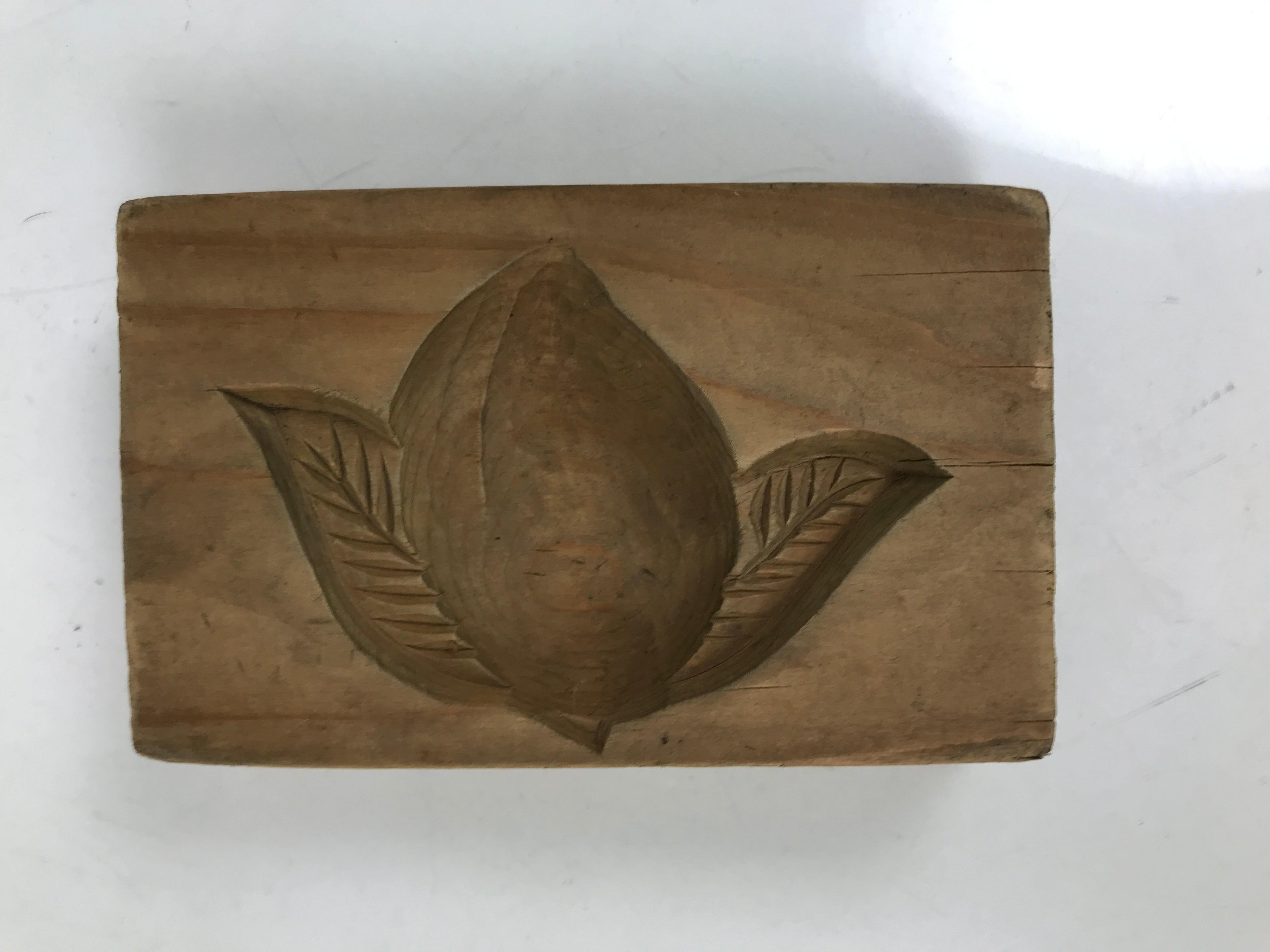 Japanese Wood Carved Kashigata Cake Mold Vtg Sweet Wagashi Peach Momo Kg594