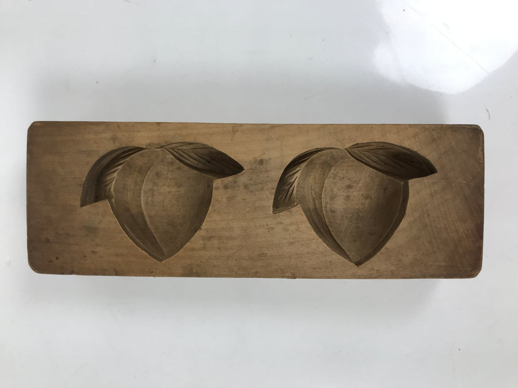 Japanese Wood Carved Kashigata Cake Mold Vtg Sweet Wagashi Peaches Momo Kg698