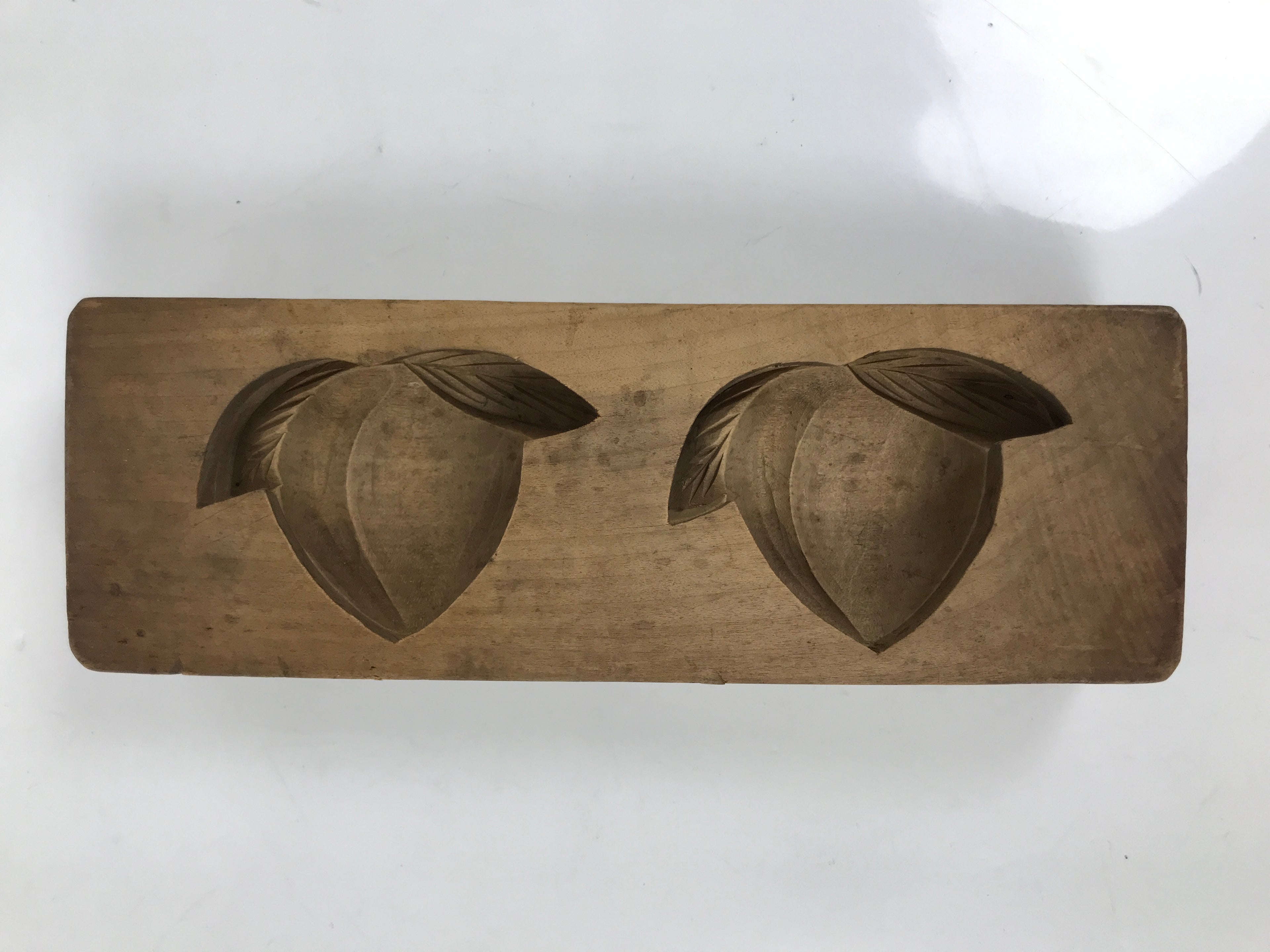 Japanese Wood Carved Kashigata Cake Mold Vtg Sweet Wagashi Peaches Momo Kg698