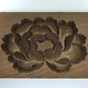 Japanese Wood Carved Kashigata Cake Mold Vtg Sweet Wagashi Peony Botan Kg546