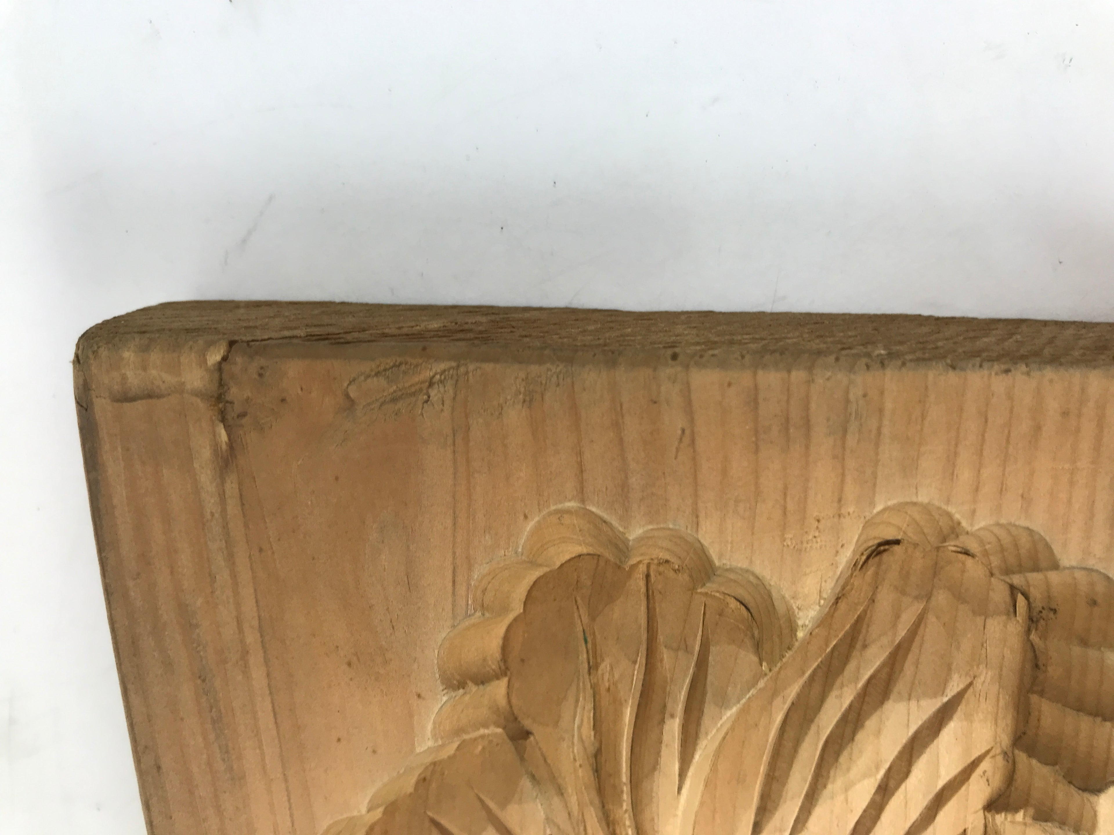 Japanese Wood Carved Kashigata Cake Mold Vtg Sweet Wagashi Peony Botan Kg588