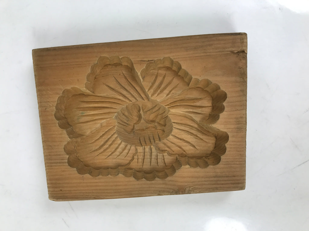 Japanese Wood Carved Kashigata Cake Mold Vtg Sweet Wagashi Peony Botan Kg588