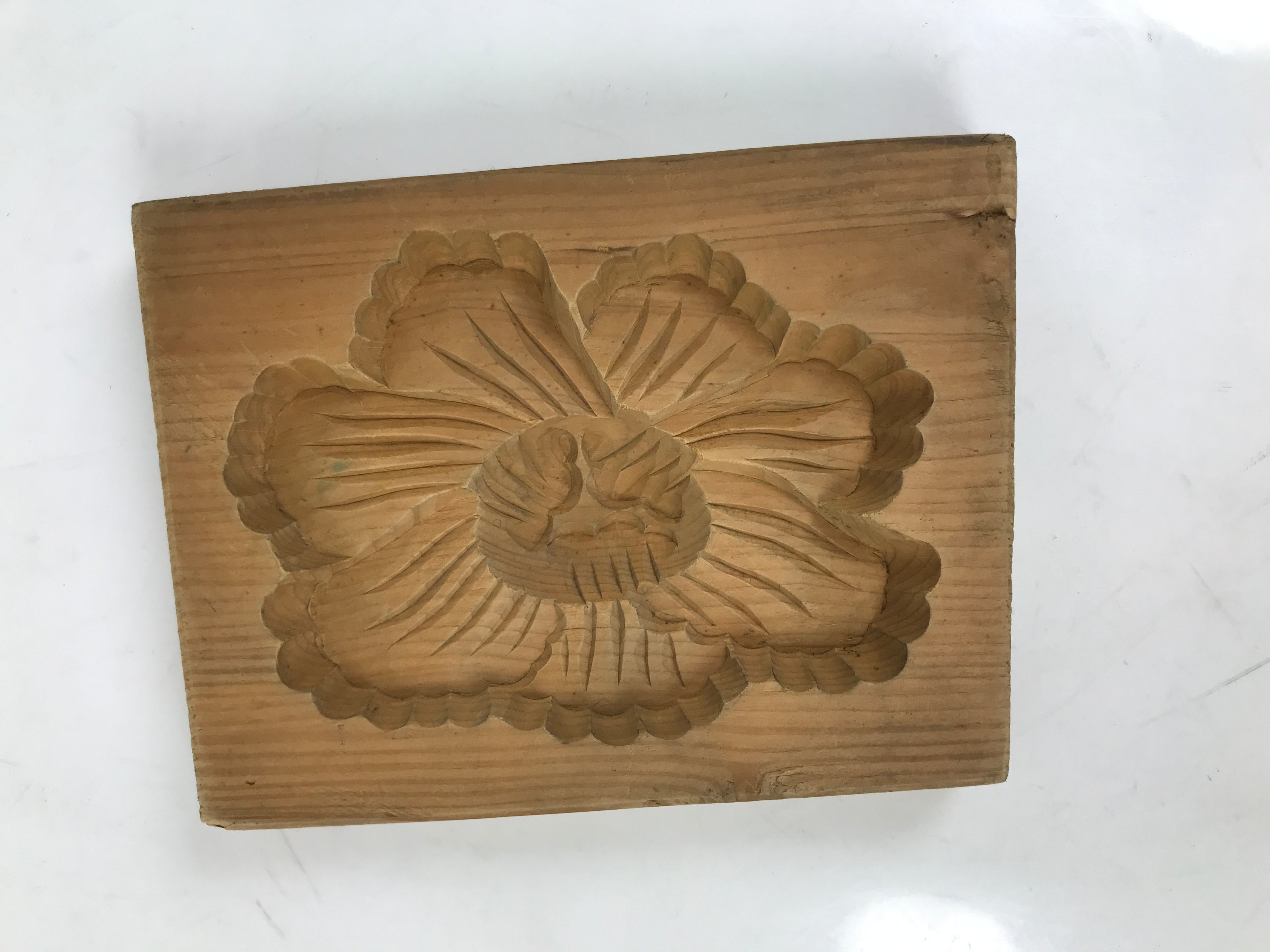 Japanese Wood Carved Kashigata Cake Mold Vtg Sweet Wagashi Peony Botan Kg588
