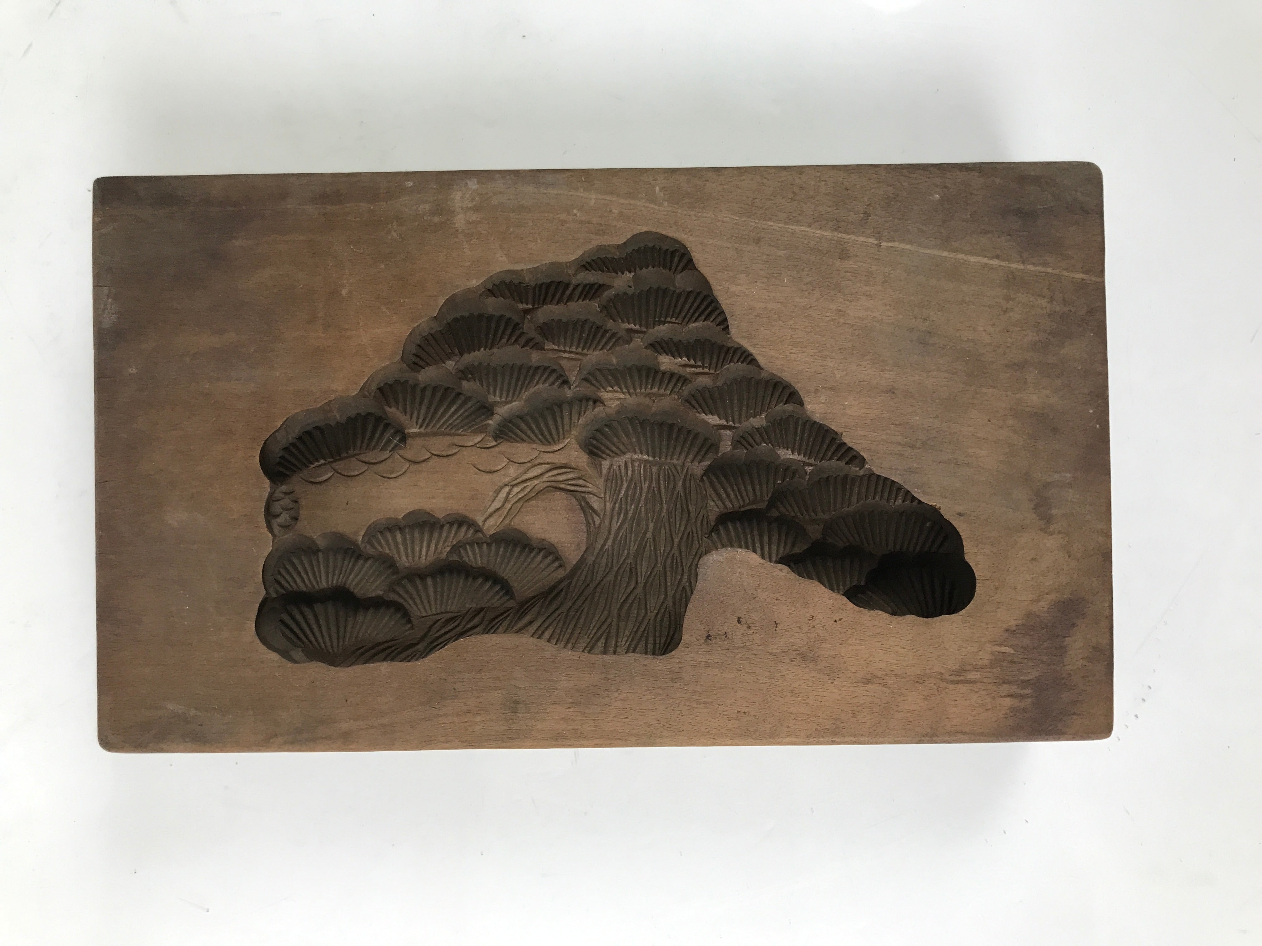 Japanese Wood Carved Kashigata Cake Mold Vtg Sweet Wagashi Pine Tree Matsu Kg548