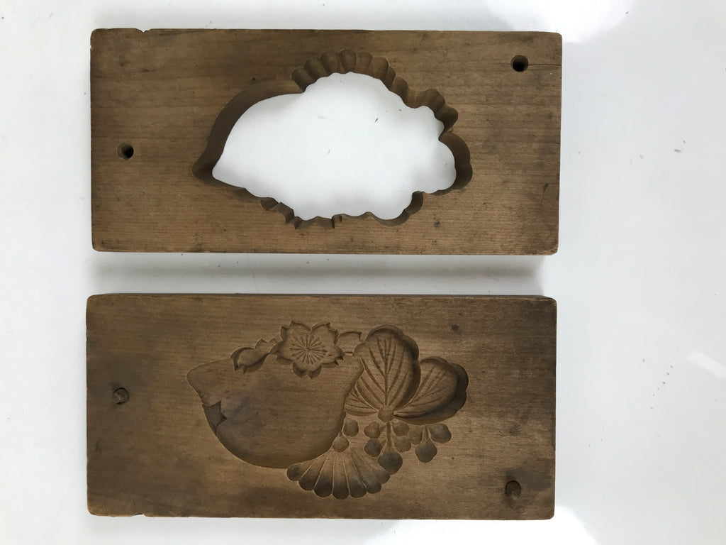 Japanese Wood Carved Kashigata Cake Mold Vtg Sweet Wagashi Sakura Kiku Kg613