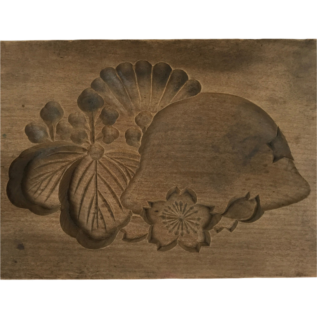 Japanese Wood Carved Kashigata Cake Mold Vtg Sweet Wagashi Sakura Kiku Kg613