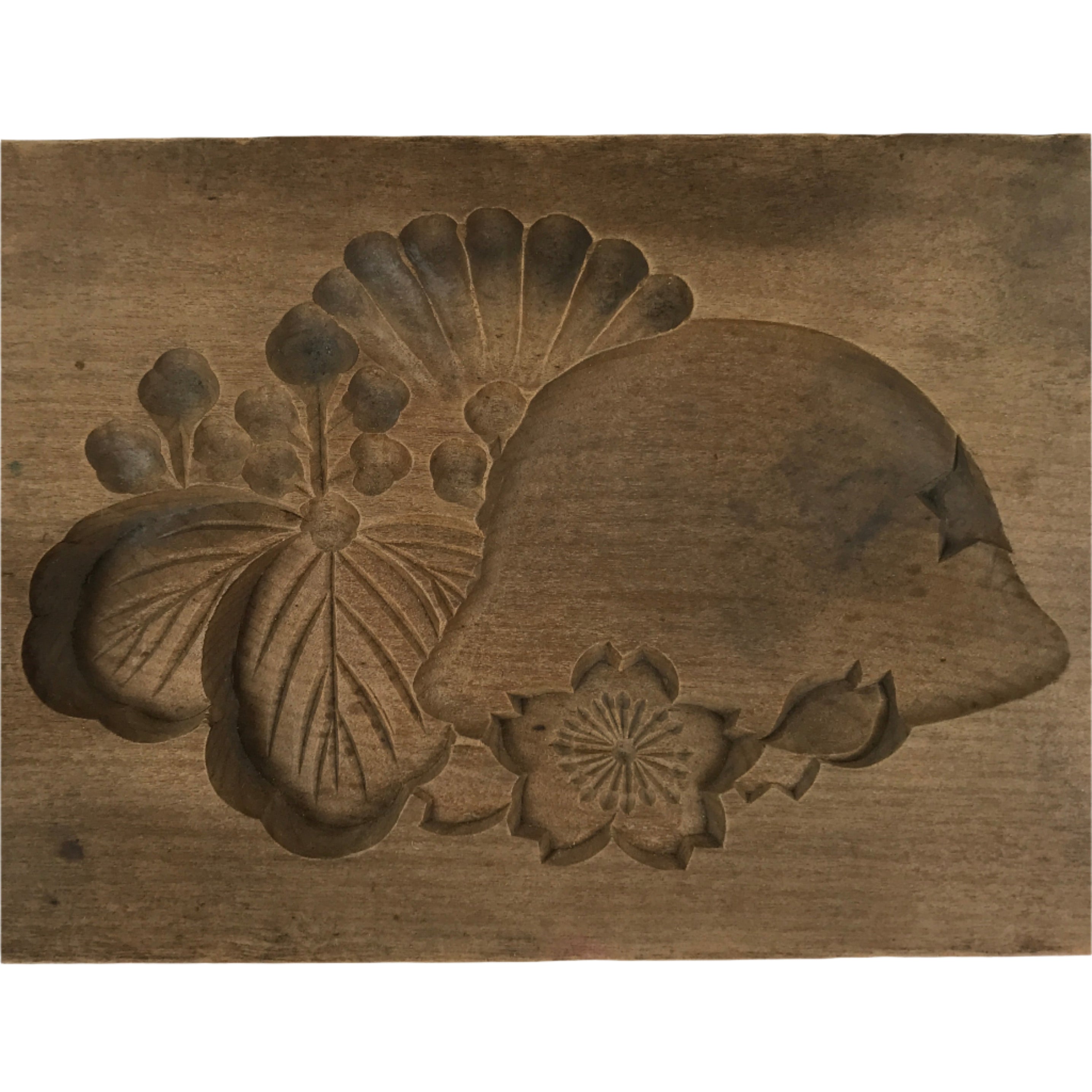 Japanese Wood Carved Kashigata Cake Mold Vtg Sweet Wagashi Sakura Kiku Kg613