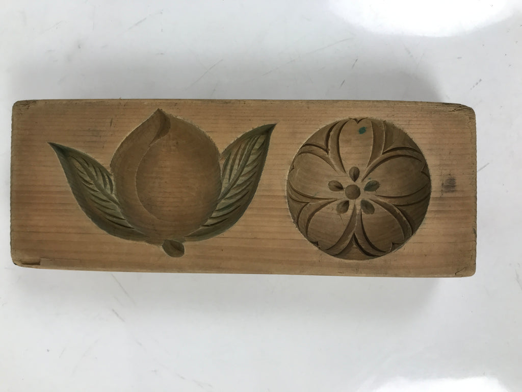 Japanese Wood Carved Kashigata Cake Mold Vtg Sweet Wagashi Sakura Peach Kg589
