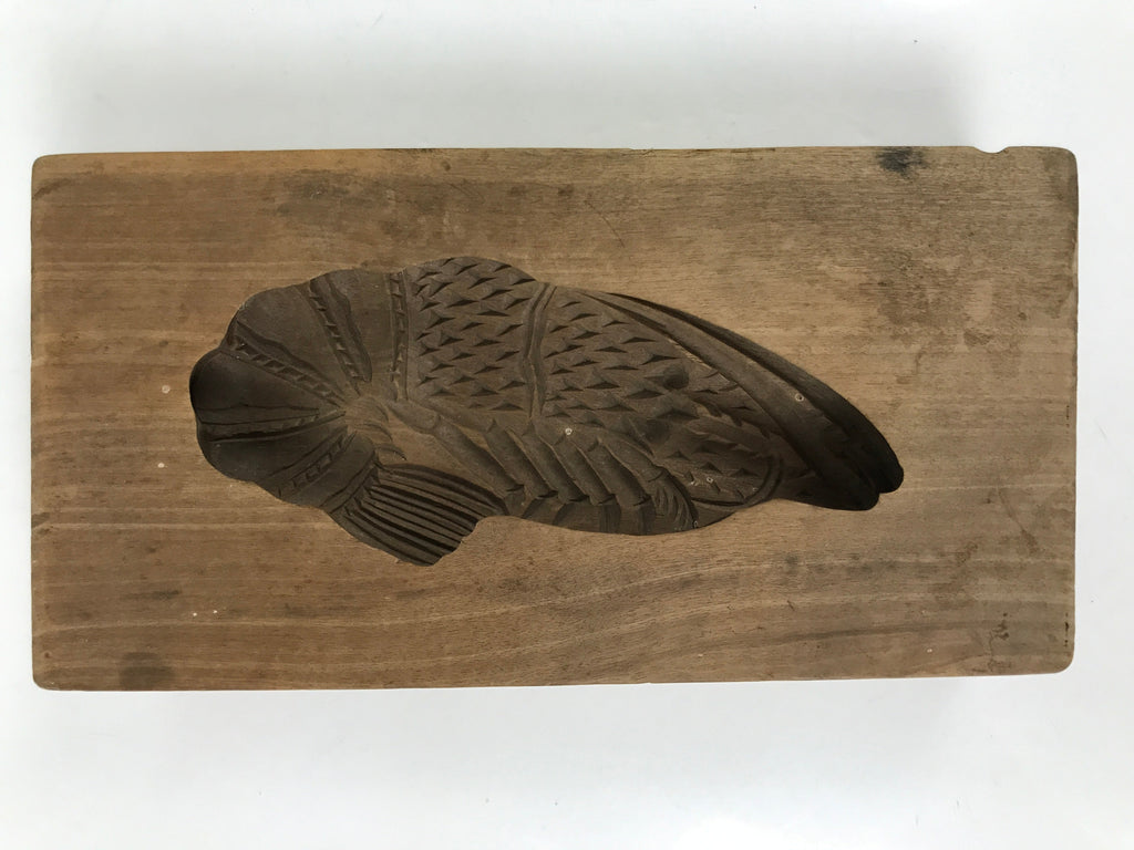 Japanese Wood Carved Kashigata Cake Mold Vtg Sweet Wagashi Shrimp Ebi Kg559
