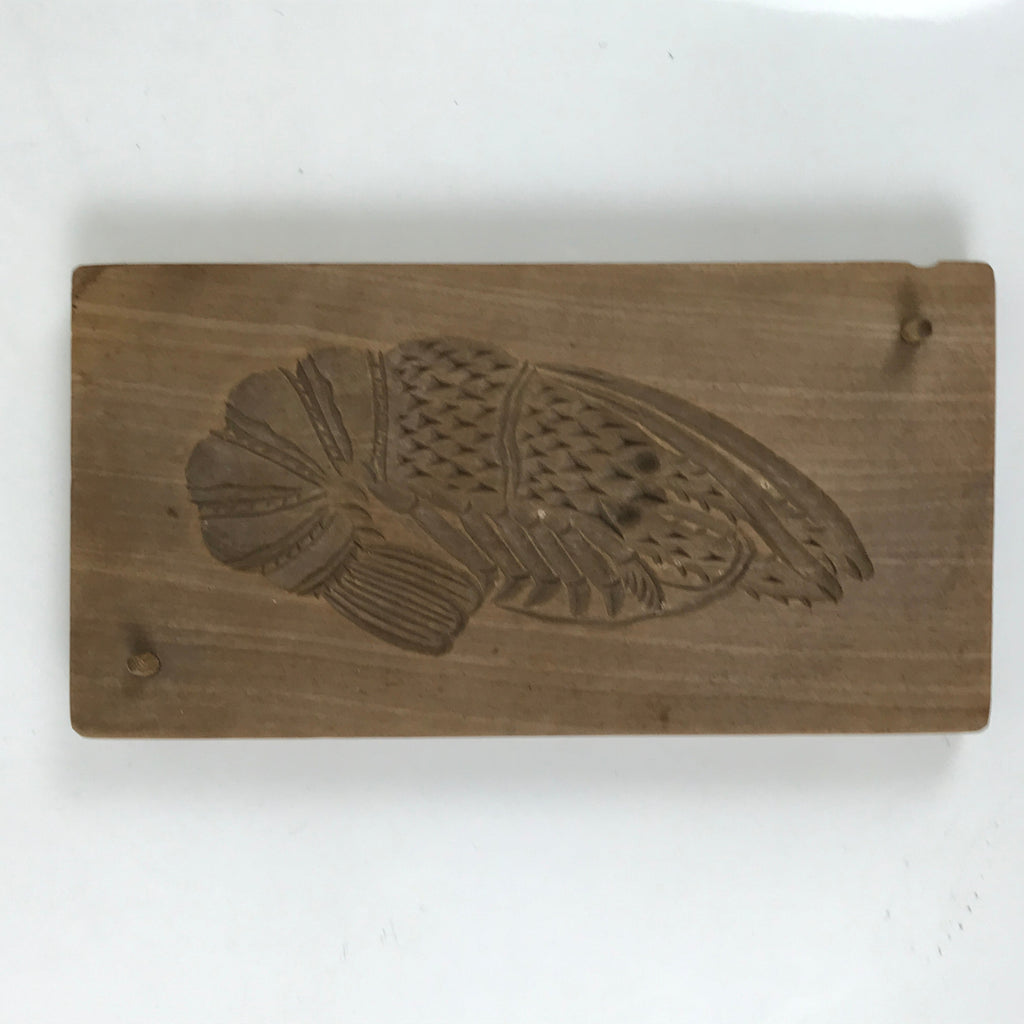 Japanese Wood Carved Kashigata Cake Mold Vtg Sweet Wagashi Shrimp Ebi Kg559