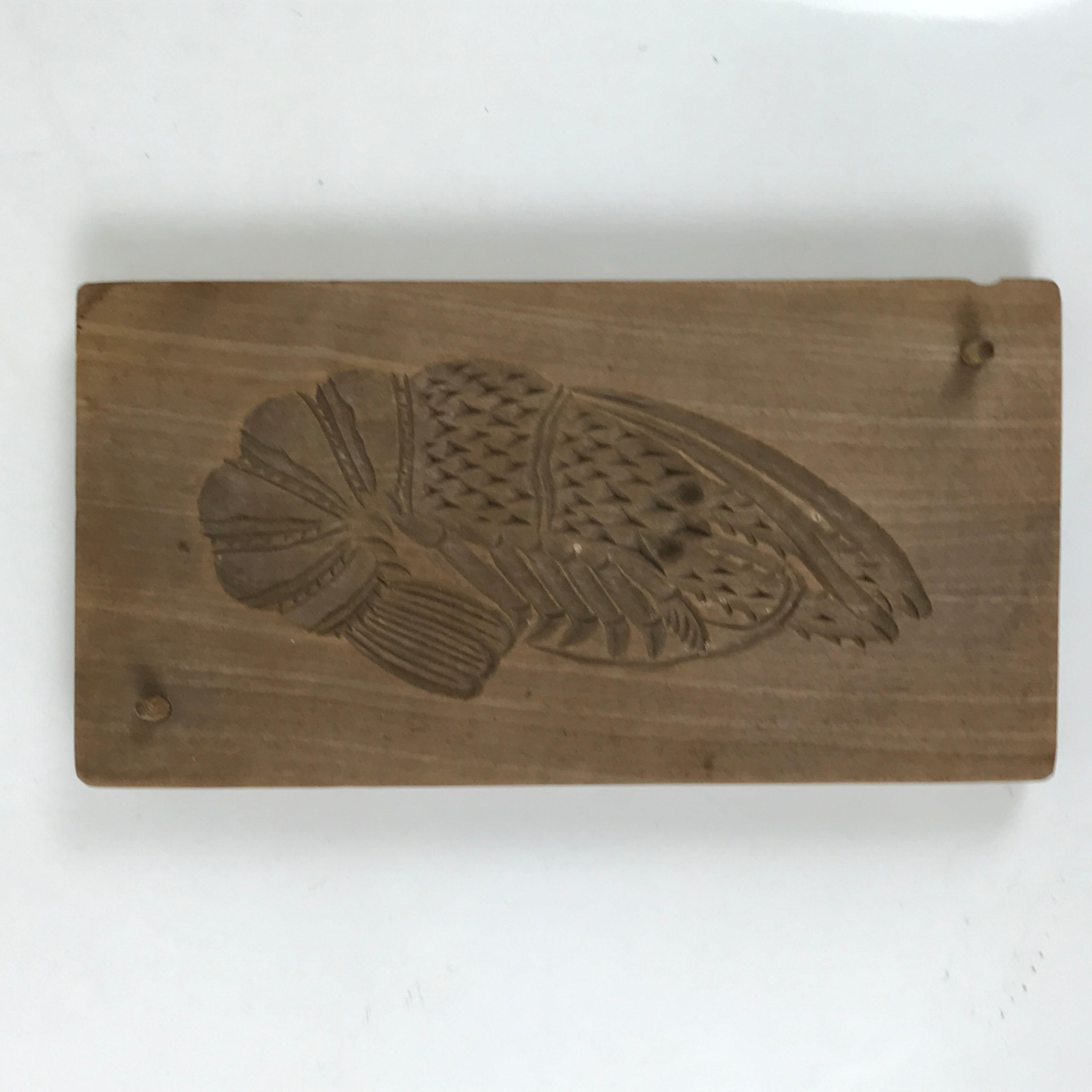 Japanese Wood Carved Kashigata Cake Mold Vtg Sweet Wagashi Shrimp Ebi Kg559