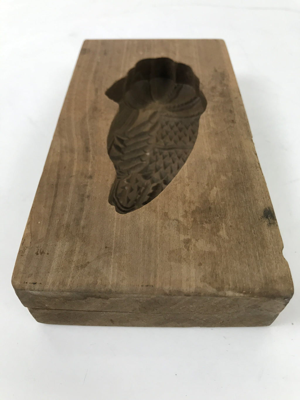 Japanese Wood Carved Kashigata Cake Mold Vtg Sweet Wagashi Shrimp Ebi Kg559