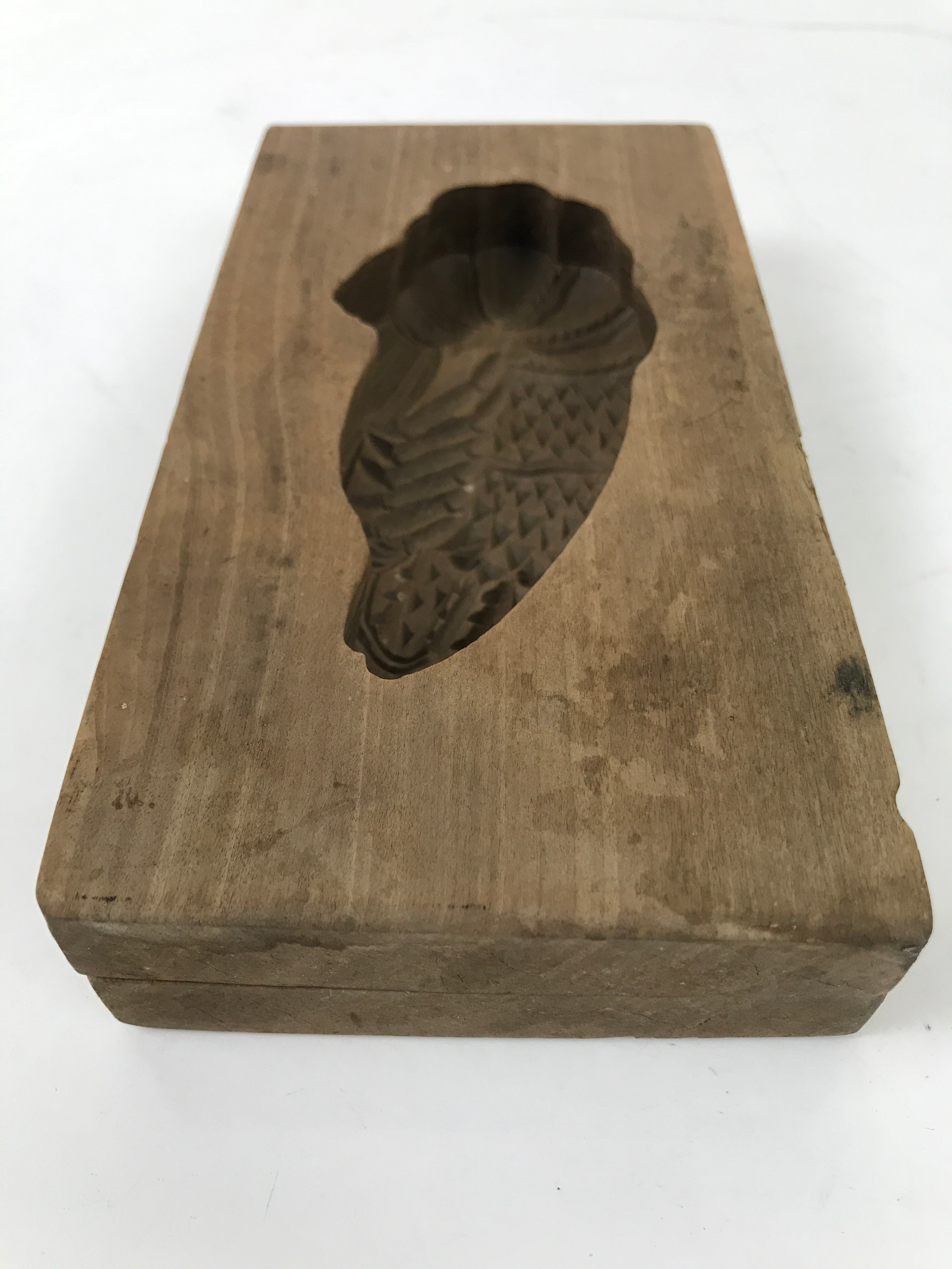 Japanese Wood Carved Kashigata Cake Mold Vtg Sweet Wagashi Shrimp Ebi Kg559