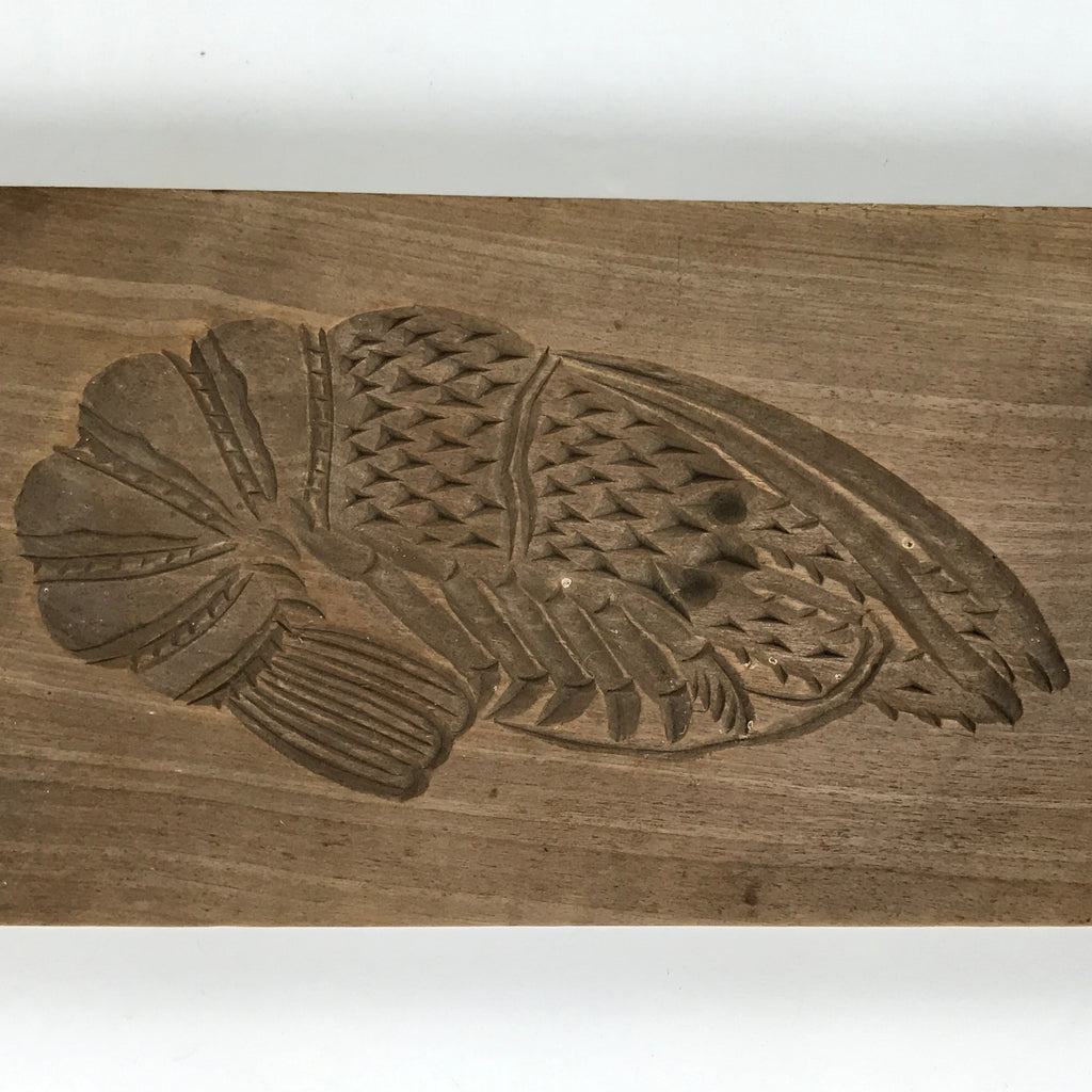 Japanese Wood Carved Kashigata Cake Mold Vtg Sweet Wagashi Shrimp Ebi Kg559