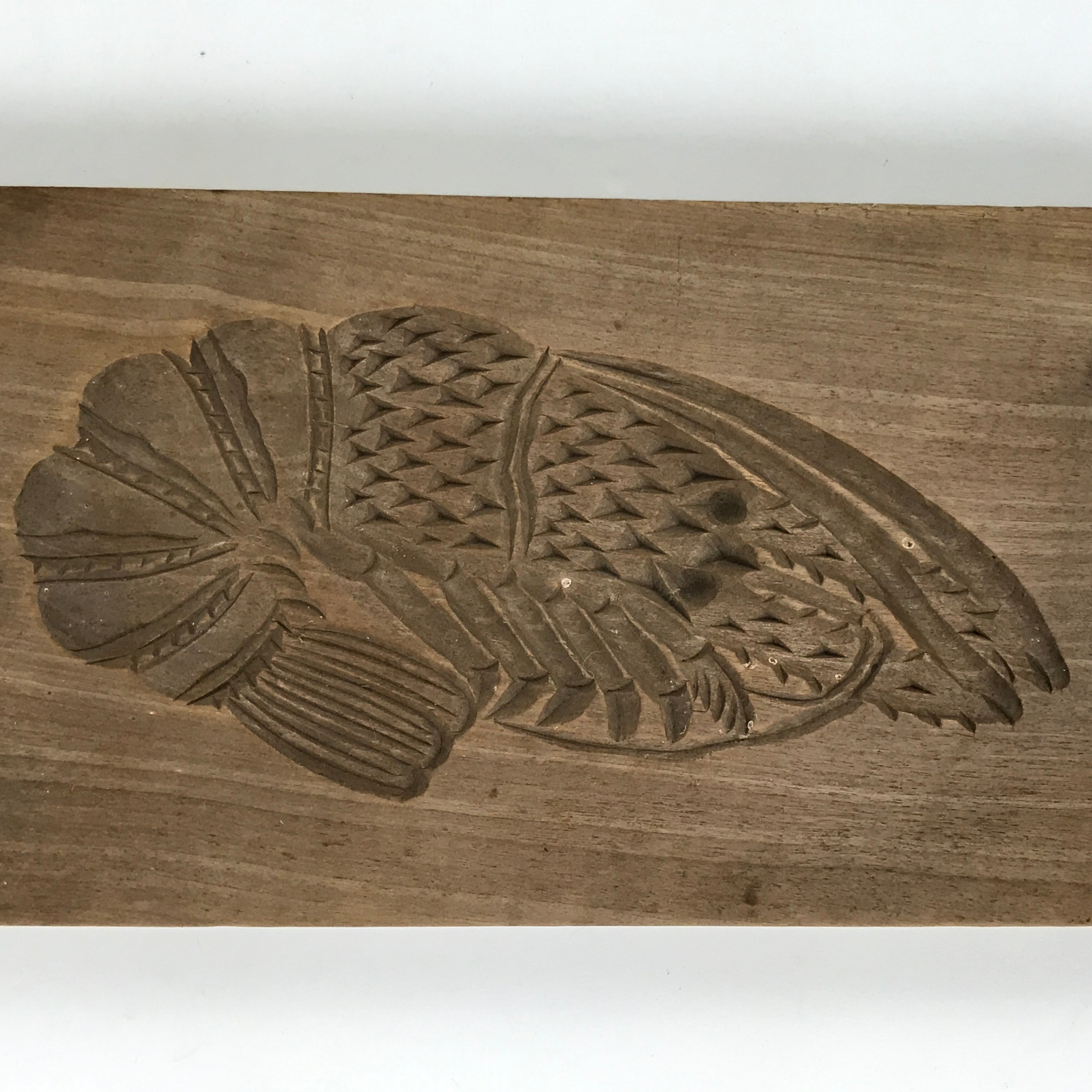 Japanese Wood Carved Kashigata Cake Mold Vtg Sweet Wagashi Shrimp Ebi Kg559