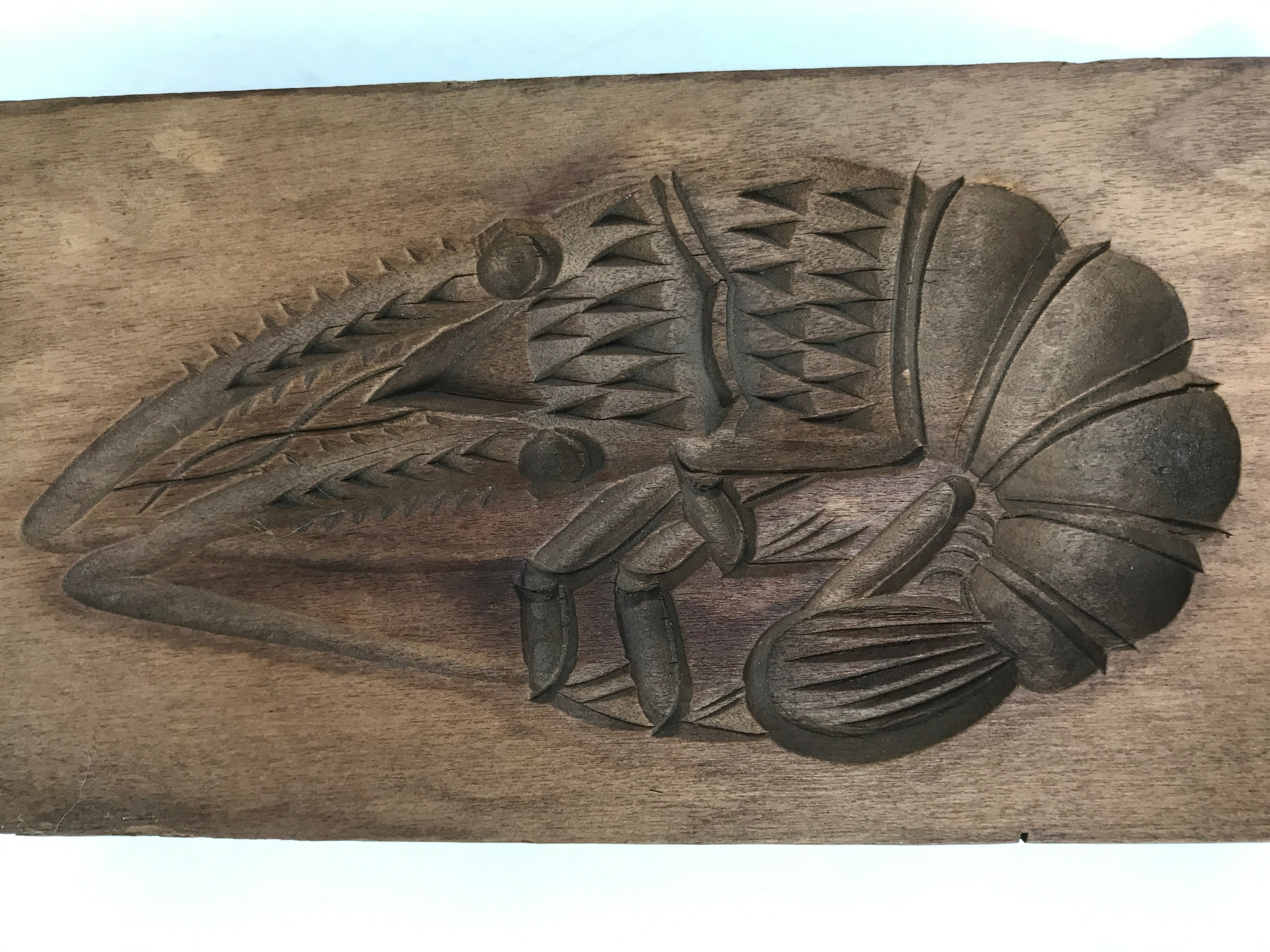 Japanese Wood Carved Kashigata Cake Mold Vtg Sweet Wagashi Shrimp Ebi Kg598