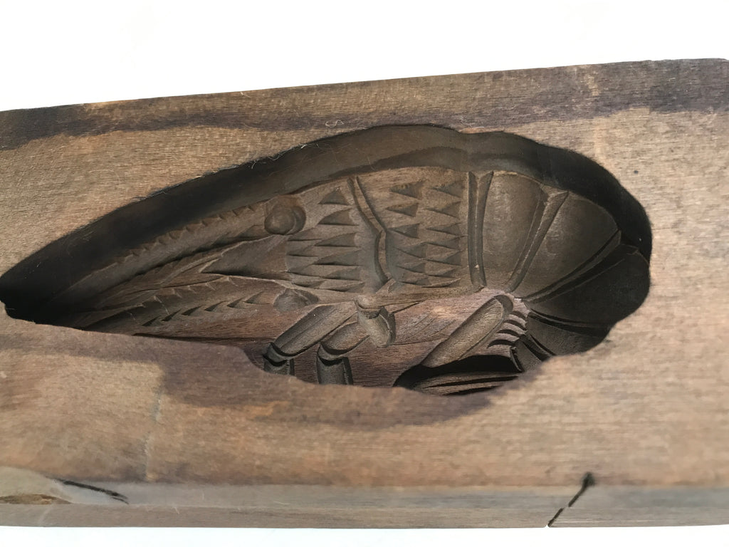 Japanese Wood Carved Kashigata Cake Mold Vtg Sweet Wagashi Shrimp Ebi Kg598