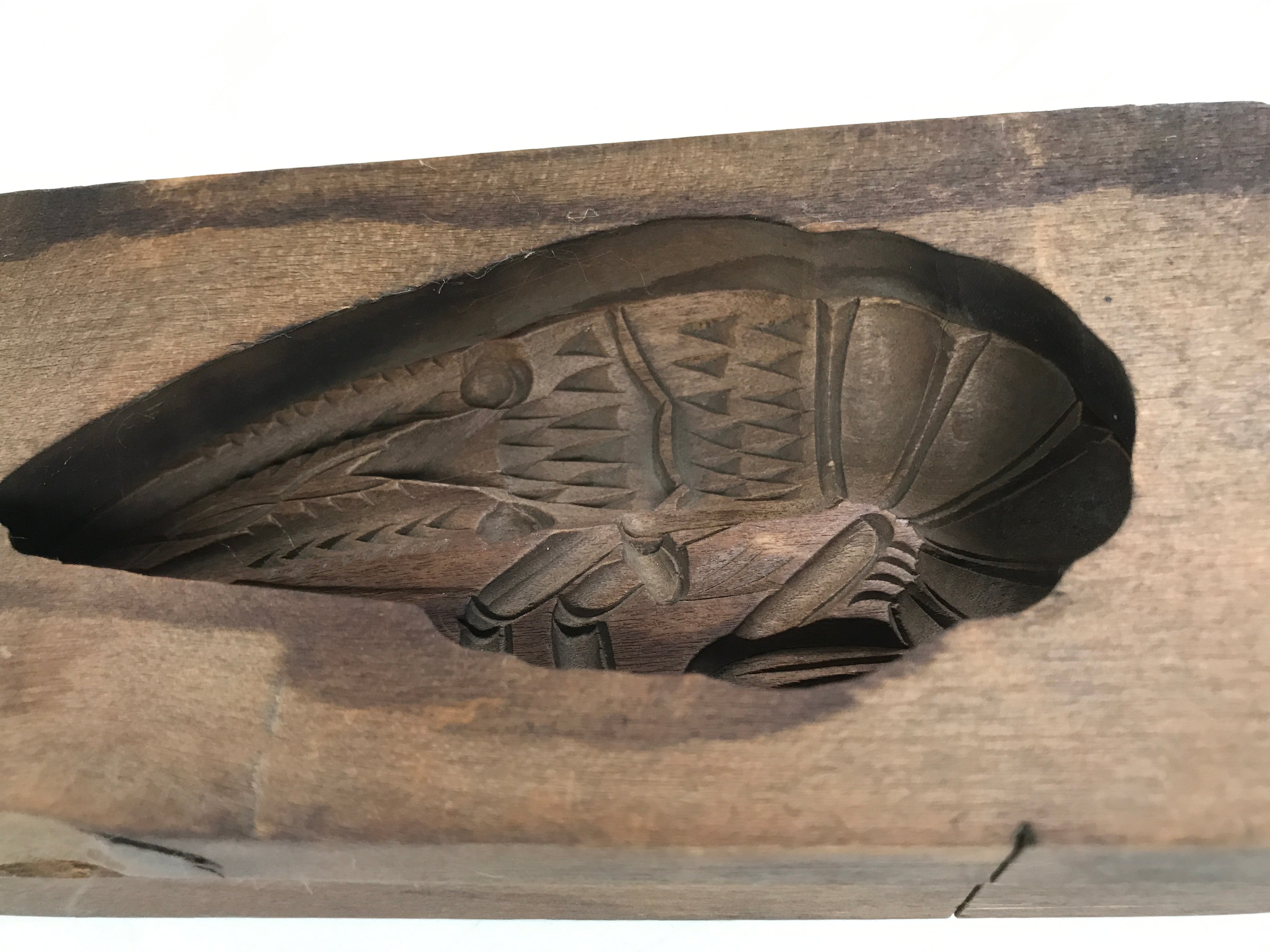 Japanese Wood Carved Kashigata Cake Mold Vtg Sweet Wagashi Shrimp Ebi Kg598