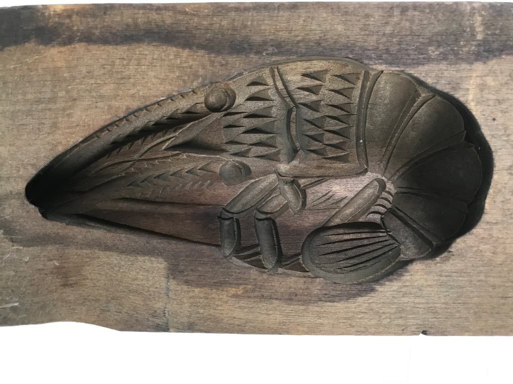 Japanese Wood Carved Kashigata Cake Mold Vtg Sweet Wagashi Shrimp Ebi Kg598