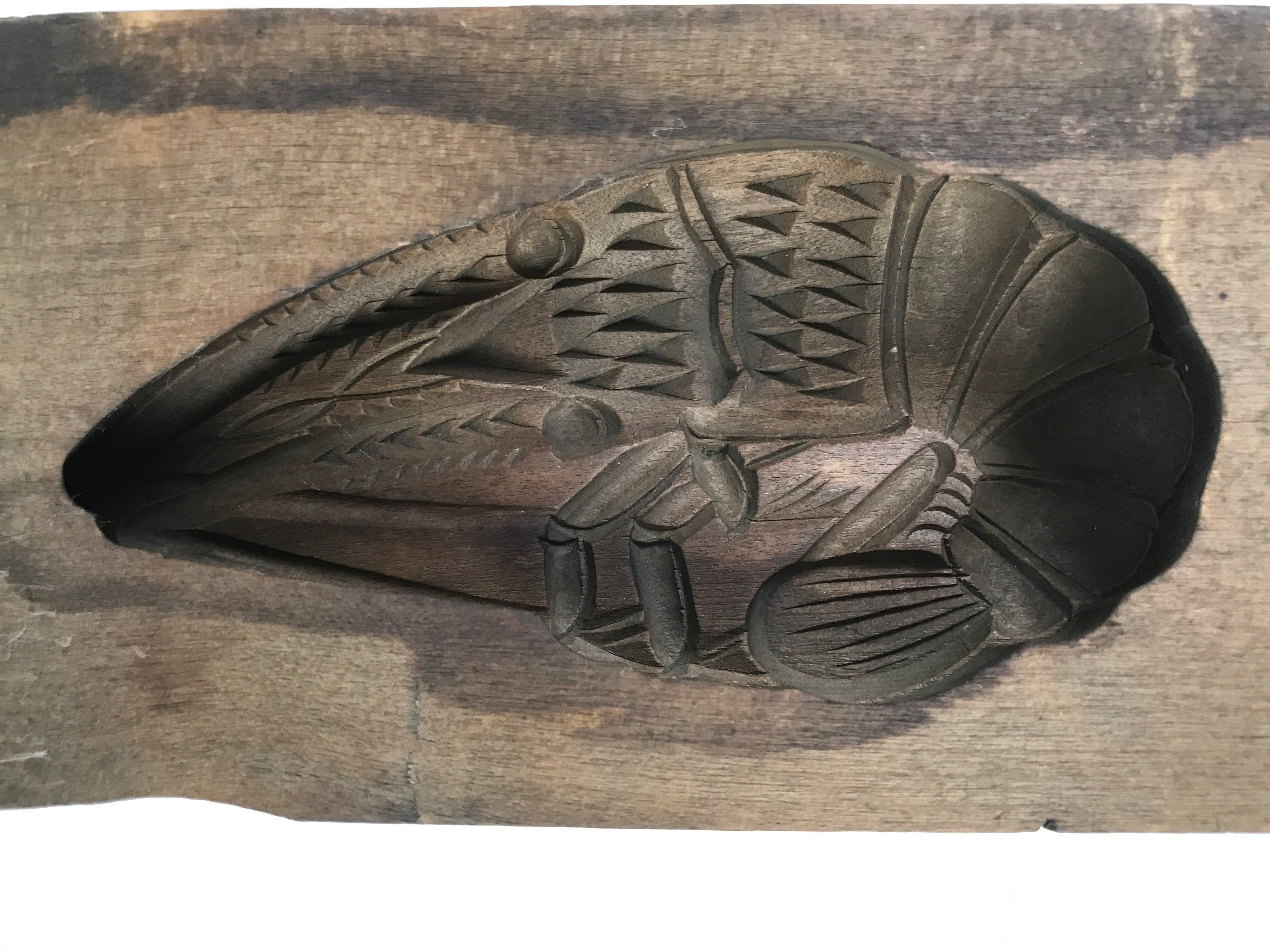 Japanese Wood Carved Kashigata Cake Mold Vtg Sweet Wagashi Shrimp Ebi Kg598