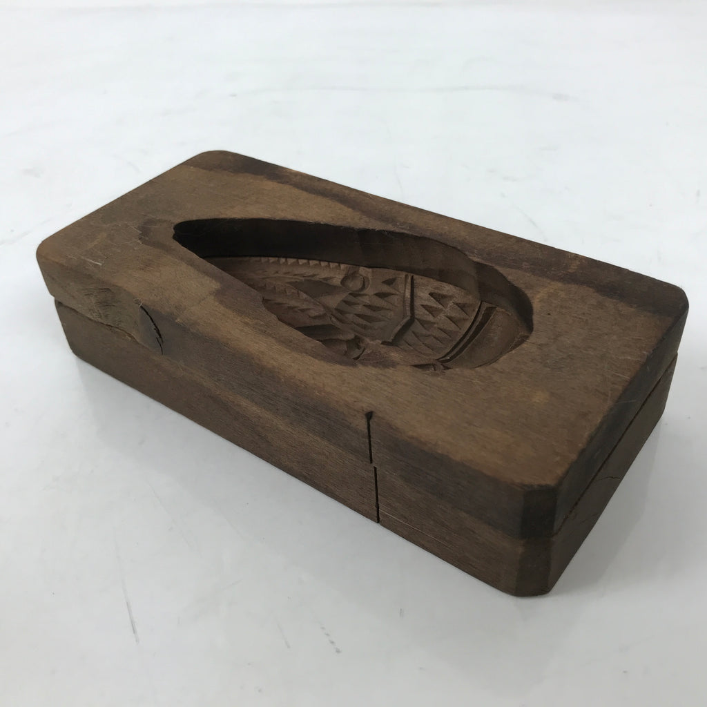 Japanese Wood Carved Kashigata Cake Mold Vtg Sweet Wagashi Shrimp Ebi Kg598