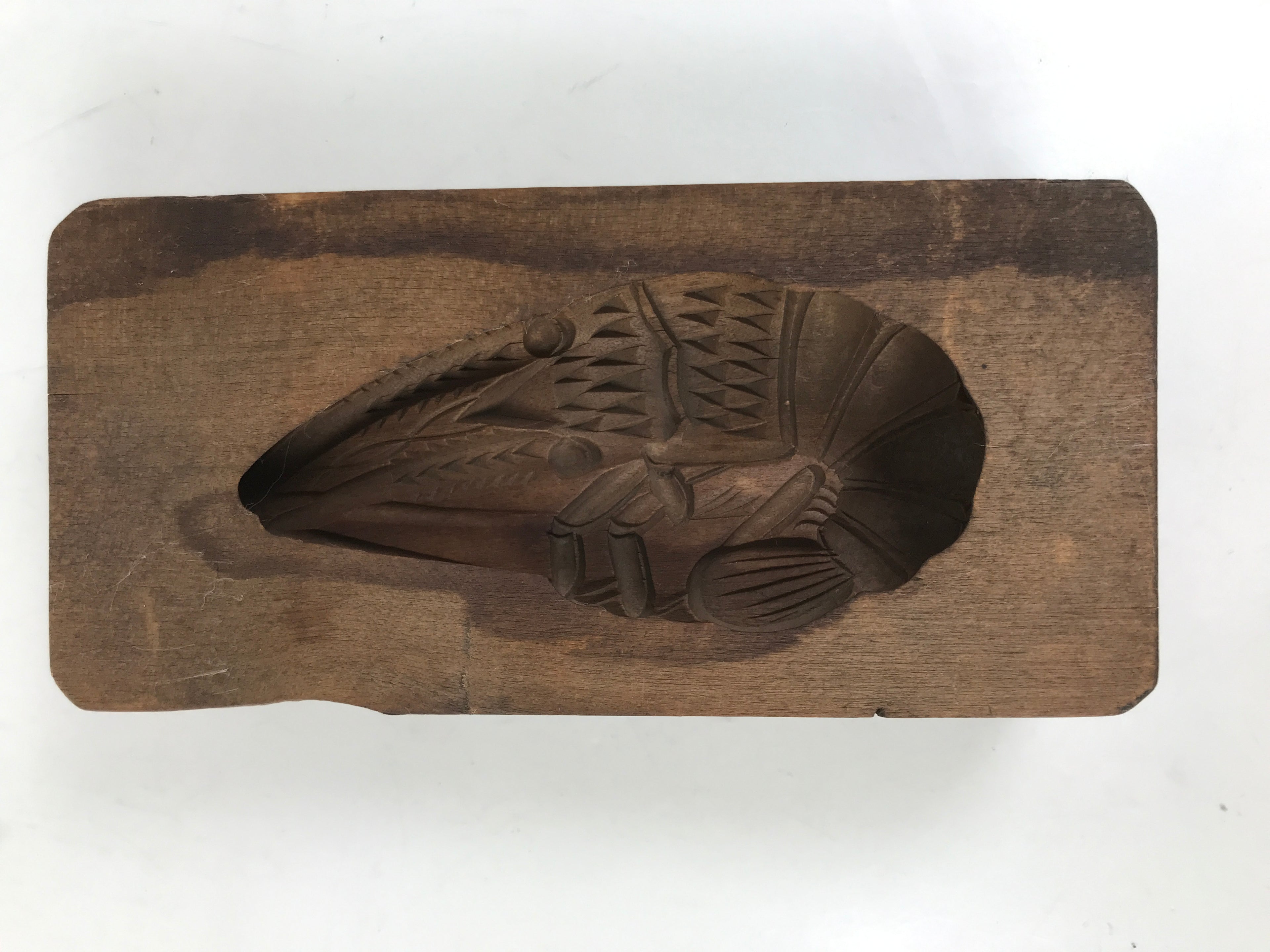 Japanese Wood Carved Kashigata Cake Mold Vtg Sweet Wagashi Shrimp Ebi Kg598