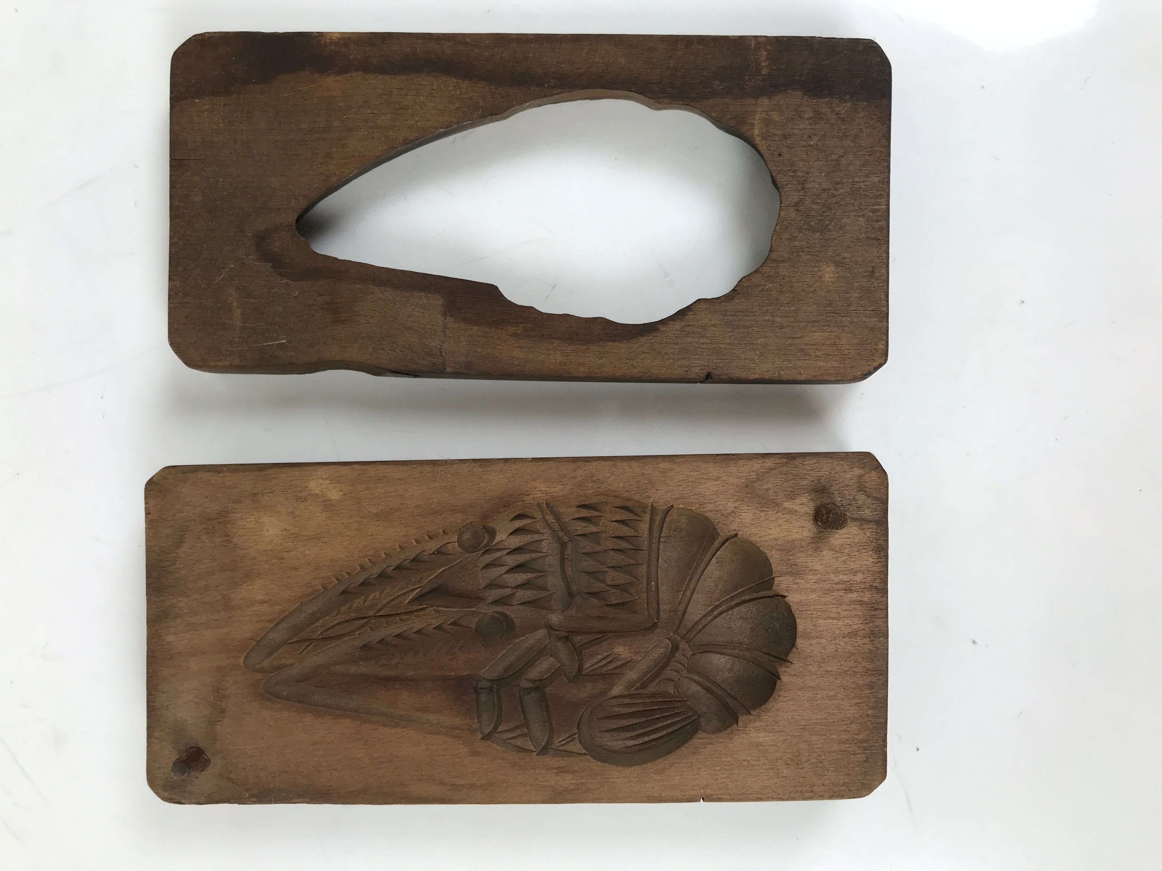 Japanese Wood Carved Kashigata Cake Mold Vtg Sweet Wagashi Shrimp Ebi Kg598