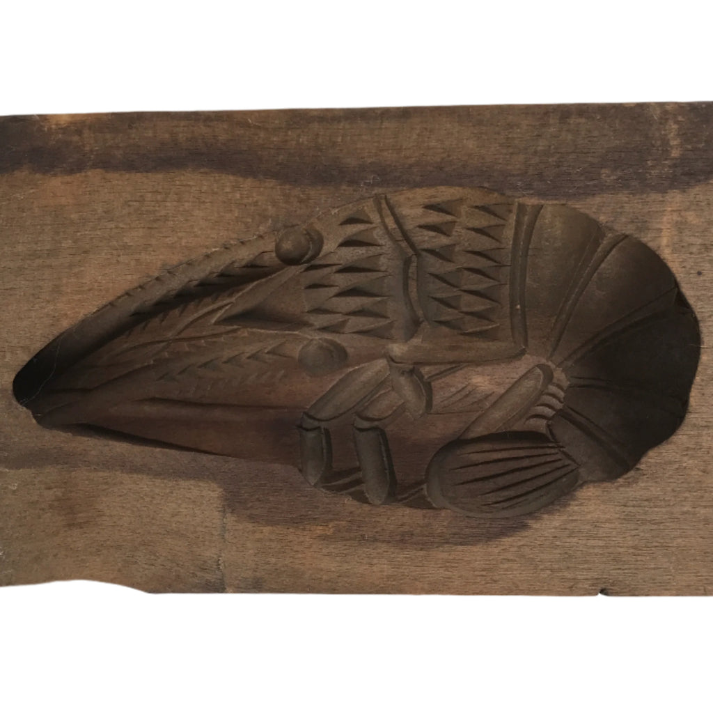 Japanese Wood Carved Kashigata Cake Mold Vtg Sweet Wagashi Shrimp Ebi Kg598