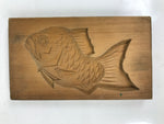 Japanese Wood Carved Kashigata Cake Mold Vtg Sweet Wagashi Tai Madai Fish Kg585