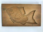 Japanese Wood Carved Kashigata Cake Mold Vtg Sweet Wagashi Tai Madai Fish Kg585