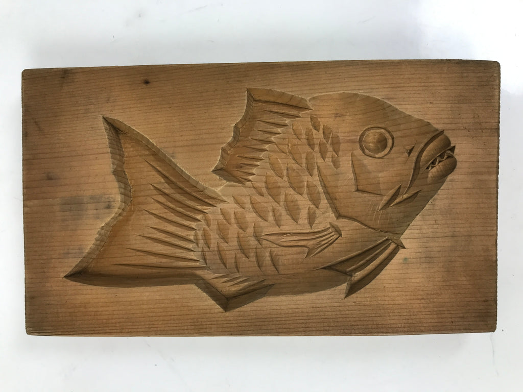 Japanese Wood Carved Kashigata Cake Mold Vtg Sweet Wagashi Tai Madai Fish Kg586