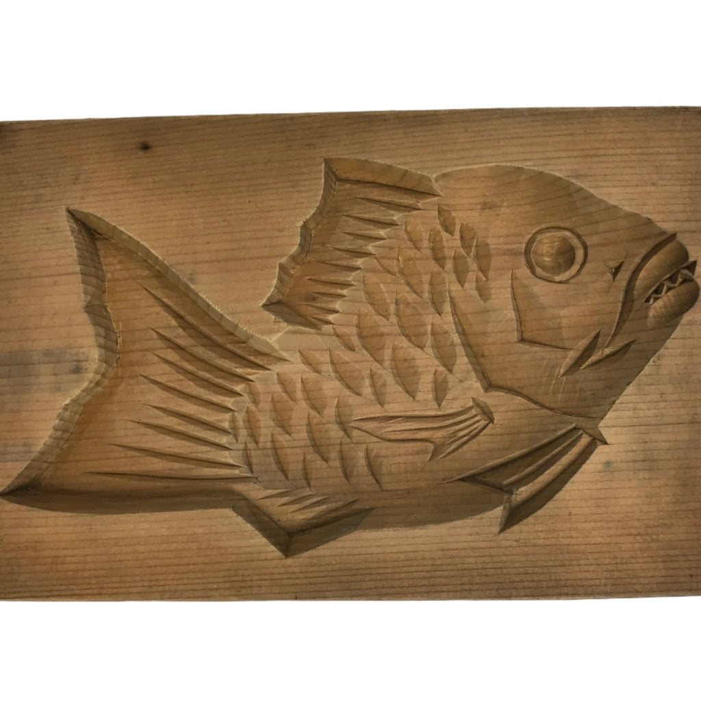Japanese Wood Carved Kashigata Cake Mold Vtg Sweet Wagashi Tai Madai Fish Kg586