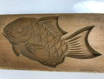 Japanese Wood Carved Kashigata Cake Mold Vtg Sweet Wagashi Tai Madai Fish Kg595
