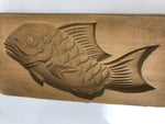 Japanese Wood Carved Kashigata Cake Mold Vtg Sweet Wagashi Tai Madai Fish Kg595