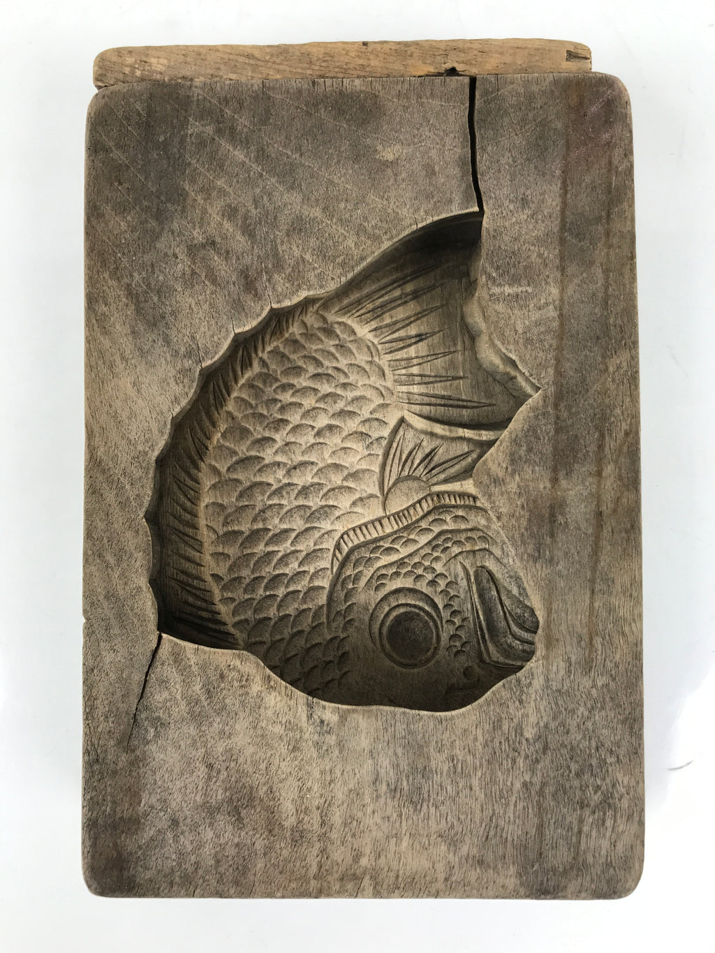 Japanese Wood Carved Kashigata Cake Mold Vtg Sweet Wagashi Tai Madai Fish Kg640