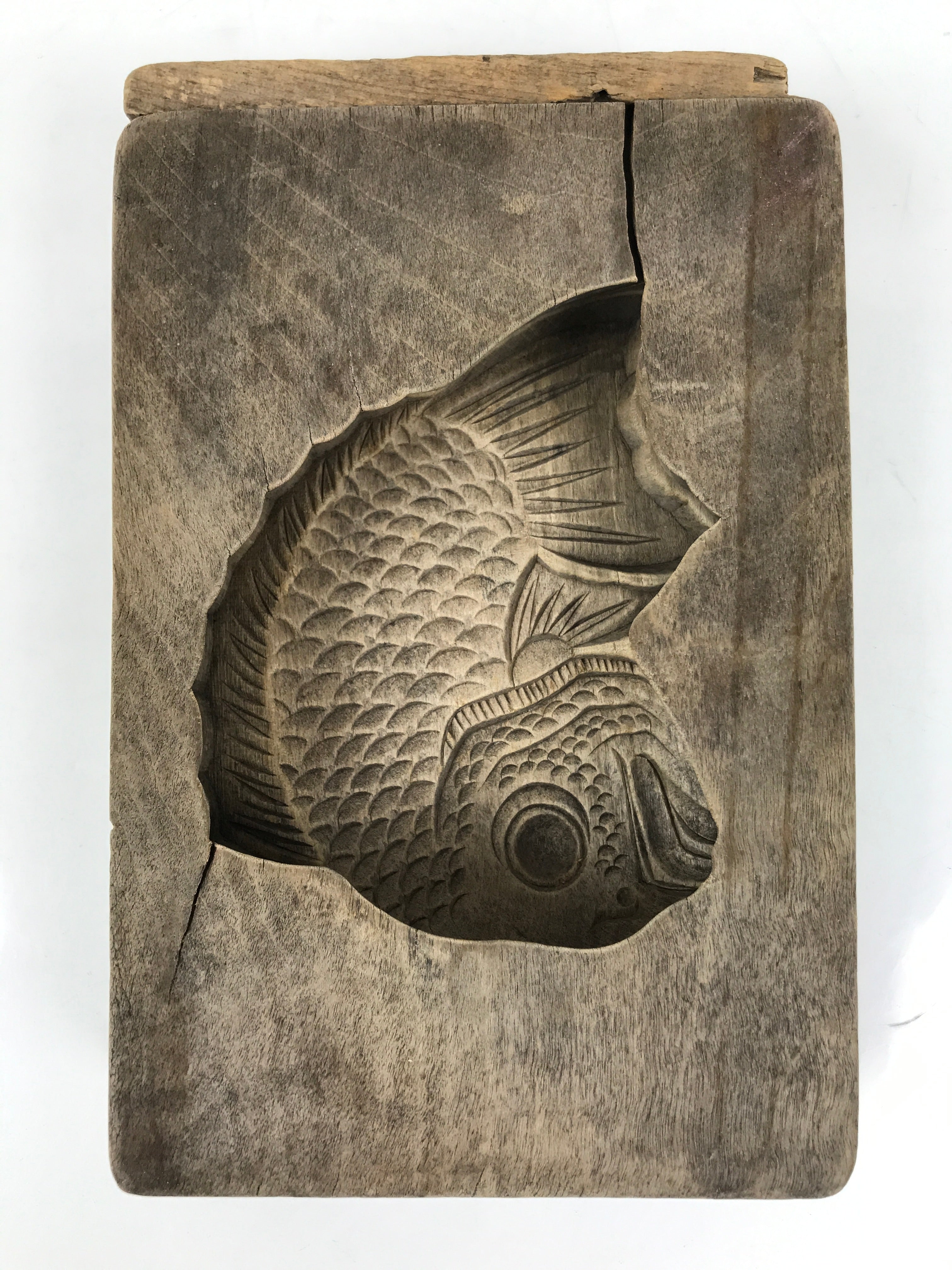 Japanese Wood Carved Kashigata Cake Mold Vtg Sweet Wagashi Tai Madai Fish Kg640