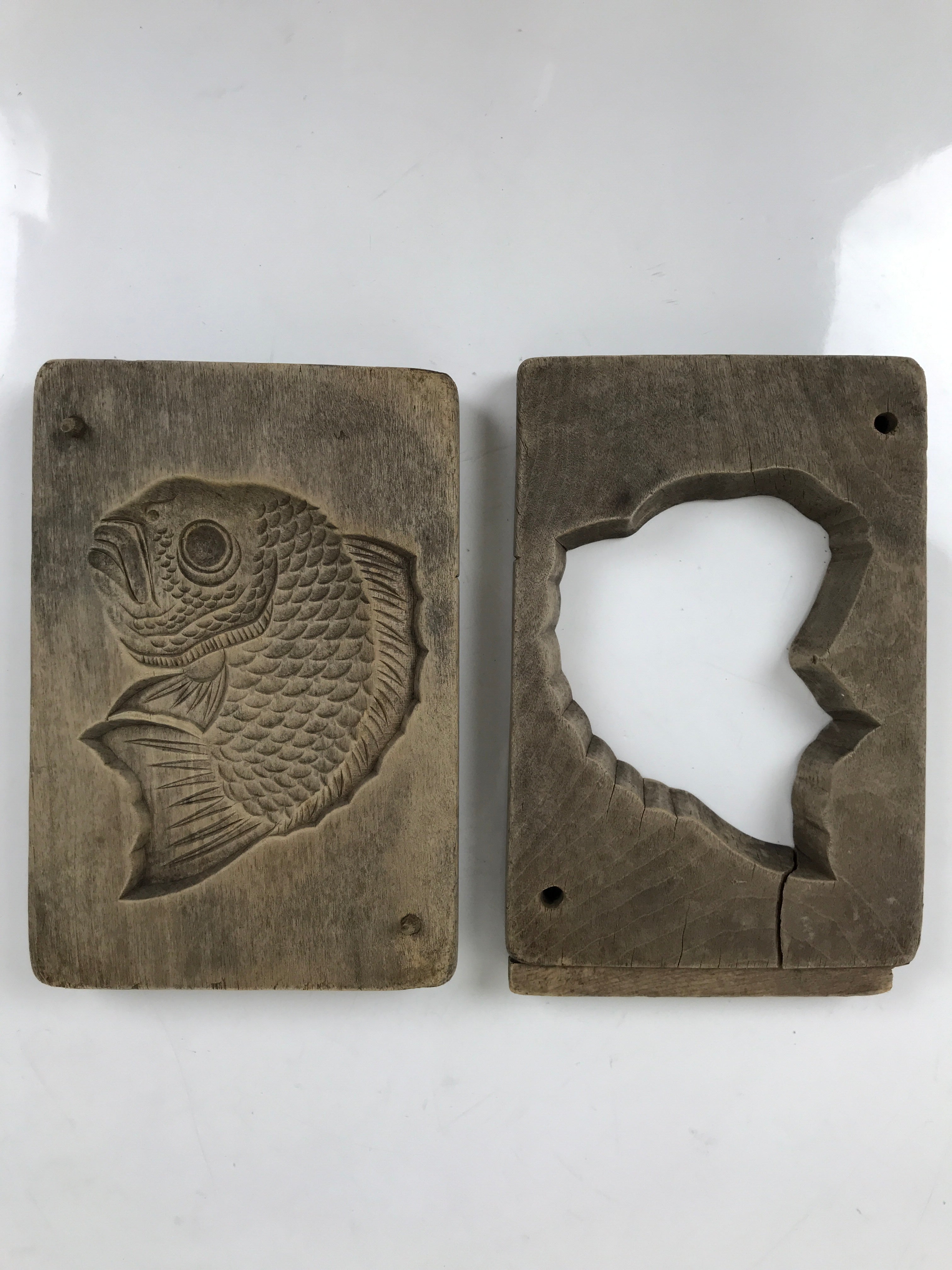 Japanese Wood Carved Kashigata Cake Mold Vtg Sweet Wagashi Tai Madai Fish Kg640