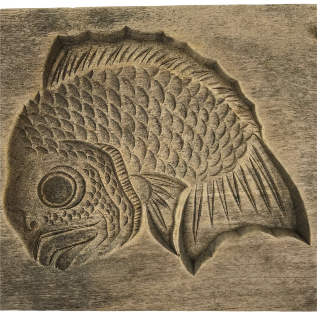 Japanese Wood Carved Kashigata Cake Mold Vtg Sweet Wagashi Tai Madai Fish Kg640