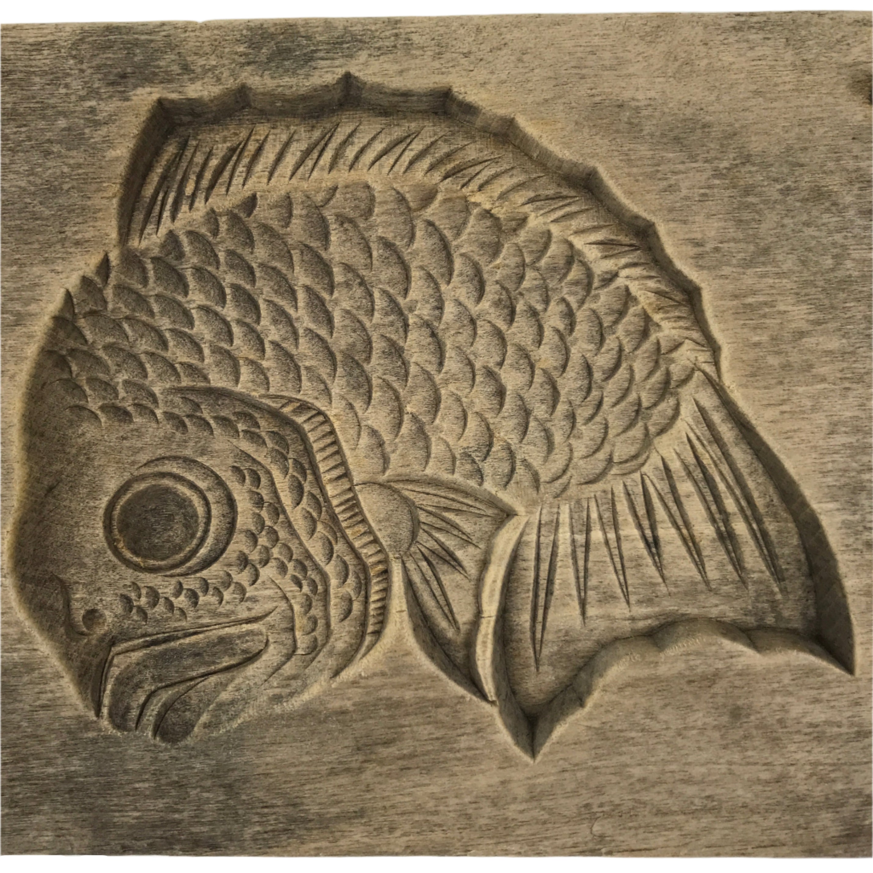 Japanese Wood Carved Kashigata Cake Mold Vtg Sweet Wagashi Tai Madai Fish Kg640