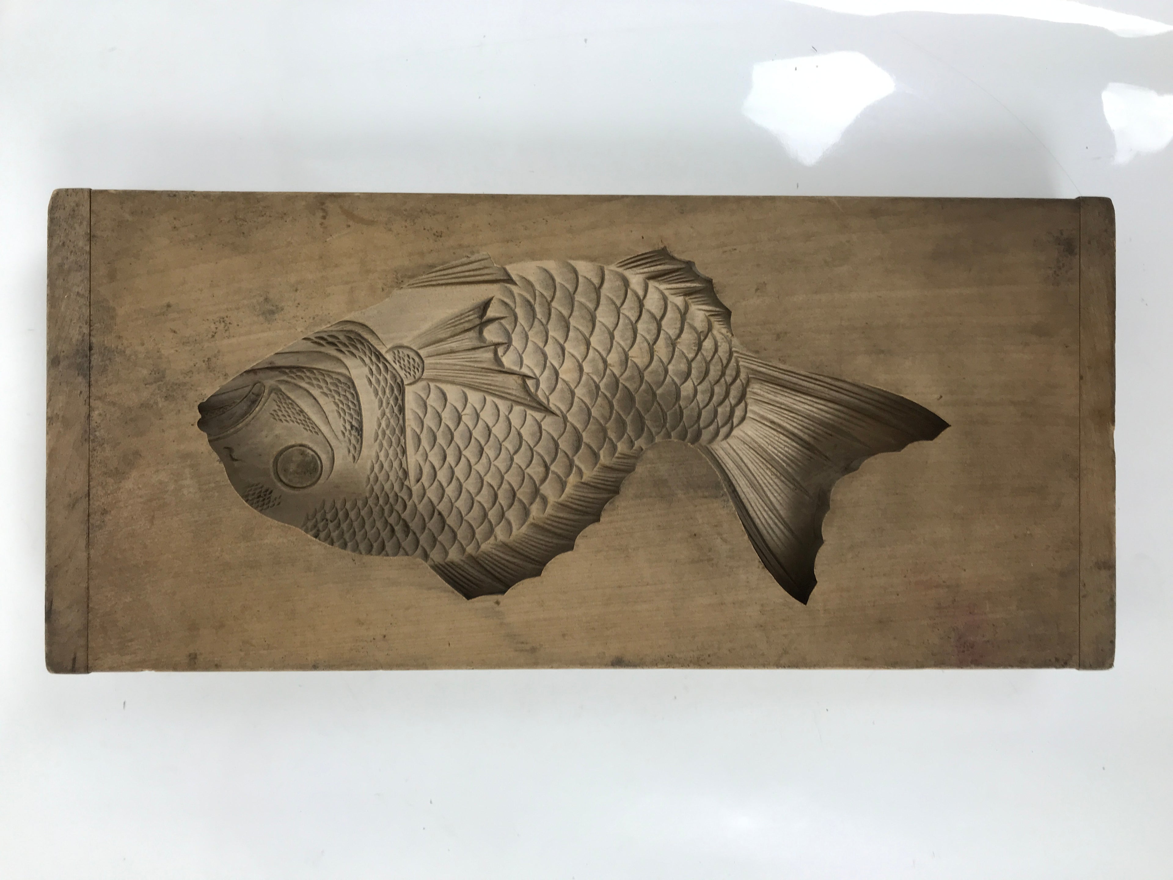 Japanese Wood Carved Kashigata Cake Mold Vtg Sweet Wagashi Tai Madai Fish Kg672