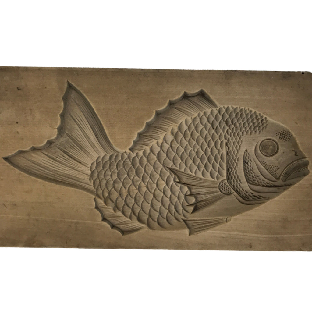 Japanese Wood Carved Kashigata Cake Mold Vtg Sweet Wagashi Tai Madai Fish Kg672